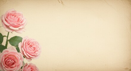 Pink Roses on Aged Paper Background