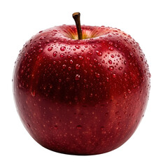 Fresh red apple with water droplets isolated on transparent background