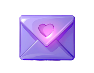 Purple glossy envelope icon, glowing heart