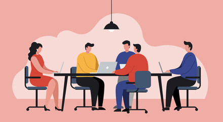 Professional team collaborating in a modern office meeting. Business colleagues discussing ideas and working together, illustrating teamwork and productivity.