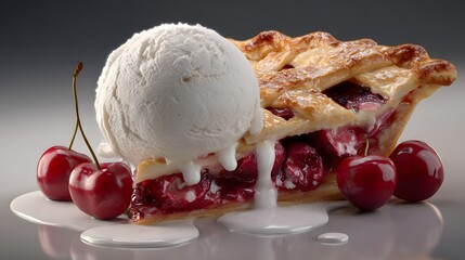 Delicious cherry pie with vanilla ice cream dessert recipe for baking and sweet treats lovers delight