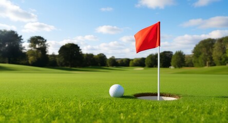 Obraz premium Golf Course Green with Flag and Ball.