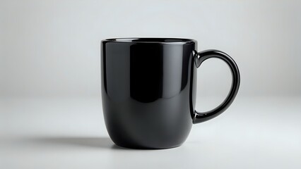 Sleek black coffee mug on white background, perfect for branding or product mockups.  High-resolution image showcasing elegant design and clean lines.