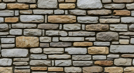 Close up view of a tan and gray stone wall pattern