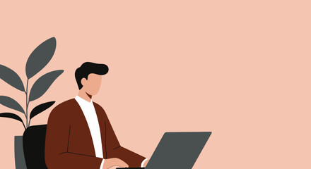 Professional man working diligently on a laptop in a modern office setting. Ideal for business, technology, and remote work concepts.