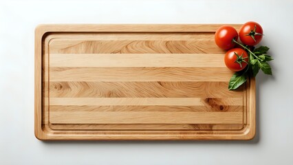 Fresh tomatoes and basil on a rustic wooden cutting board, perfect for cooking and food blogs.  High-resolution image ideal for culinary websites and recipe books.