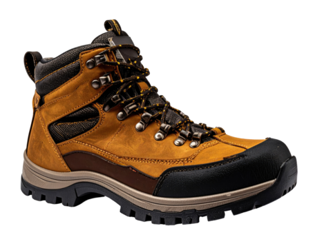 Tan leather hiking boot with dark accents