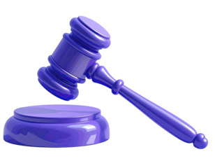 Purple gavel on stand, 3D style
