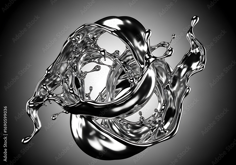 Fototapete lustrous fluid motion, abstract metallic splash with intricate shapes and dynamic surface tension di