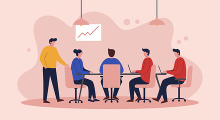 Business team collaborates in a modern office, discussing growth strategy and reviewing presentation data. Ideal for corporate projects.