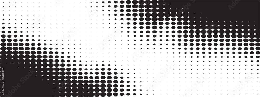 Poster black and white halftone pattern with diagonal gradient effect creating graphic artistic design elem