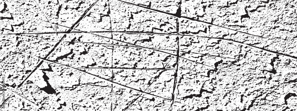 Fototapete grungy black and white textured surface with intersecting lines and rough abstract patterns for desi
