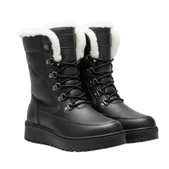Black leather winter boots with fur lining