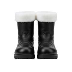 Front view of black winter boots with fur