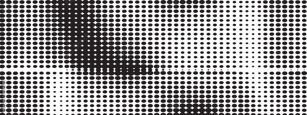 Poster black and white halftone dot pattern with abstract shapes for graphic design projects and creative p