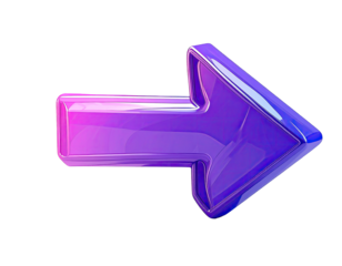 3D rendered, glossy, vibrant purple-pink arrow pointing right