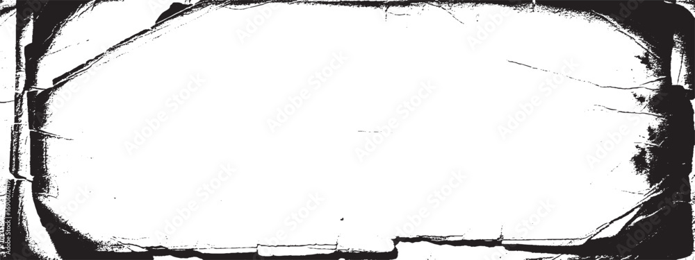 Poster torn paper frame with black edges forming white center for abstract black and white design projects