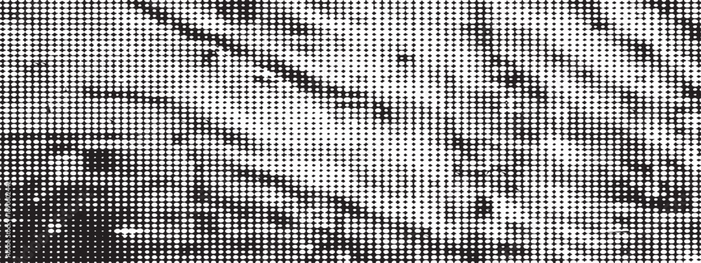 Poster halftone dot pattern with diagonal lines creating textured abstract artistic black and white effect