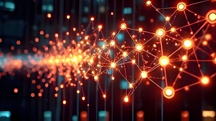 Futuristic glowing neural network connections in abstract cyber space