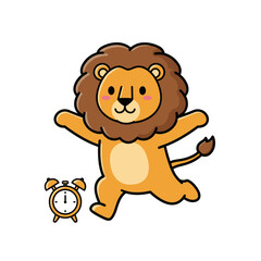 Obraz premium Cartoon lion character with clock
