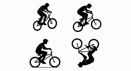 Obraz premium BMX Bike Riders Performing Stunts in Silhouette.