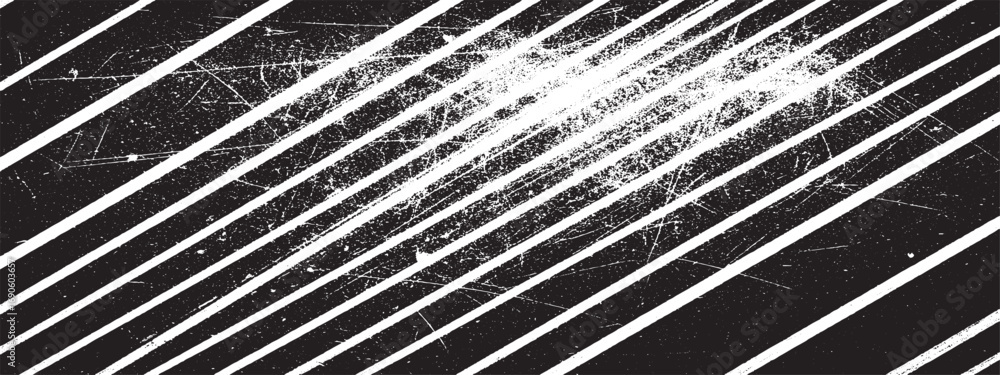 Poster diagonal lines with distressed texture and scratches forming abstract black and white artistic patte