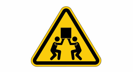 Warning sign for heavy lifting by two people.