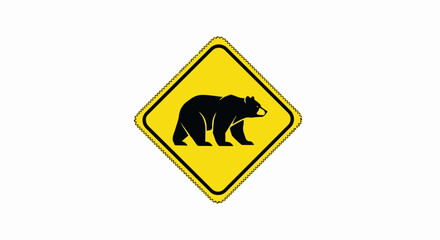Yellow Diamond Bear Warning Road Sign.