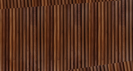 A wooden panel surface featuring striped patterns in warm brown tones, creating a modern geometric design.