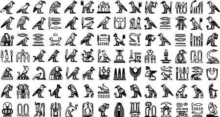 Ancient Egyptian Hieroglyphs Seamless Pattern, Historical Symbols and Decorative Vector Background Design