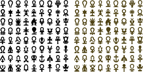 Fototapeta premium Ancient Egyptian Symbols Collection, Historical Hieroglyphs and Mythology Vector Illustration Set