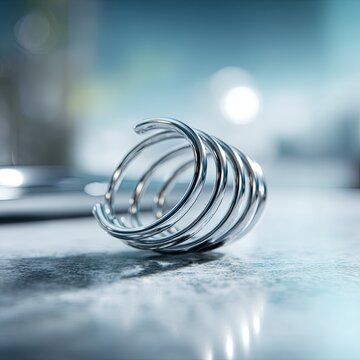 Close-up of a metallic spiral on a light surface