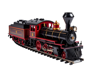 Detailed side view of a vintage-style steam train model