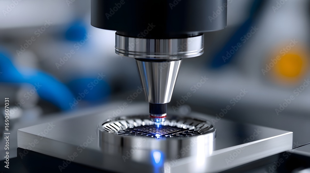 Aufkleber close-up view of a high-precision industrial manufacturing hine precisely cutting and shaping metal 