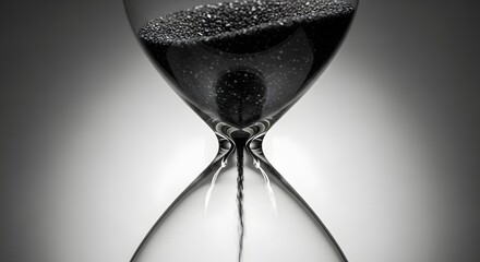 Hourglass with Sand Flowing in Black and White.