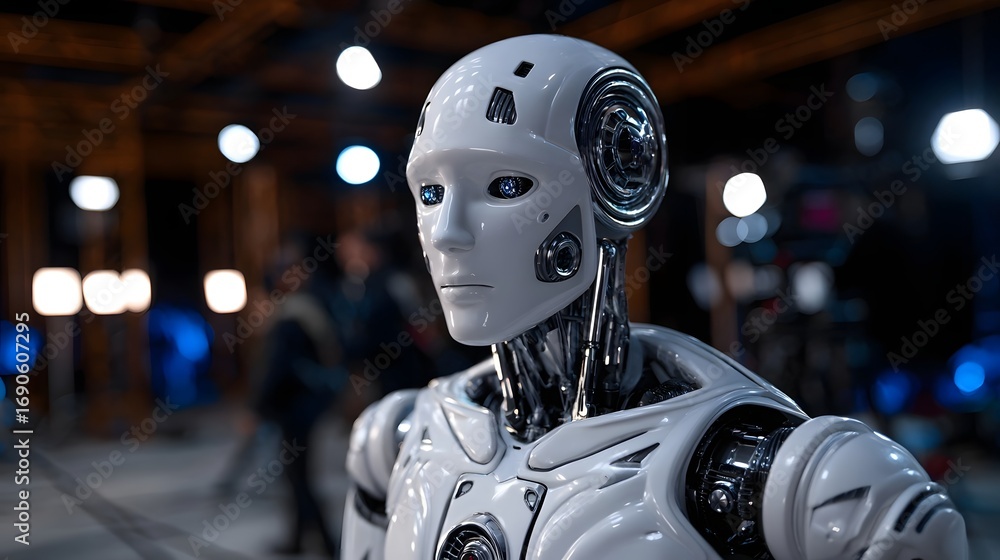 Aufkleber a sleek and modern humanoid robot with sophisticated intelligence and advanced technological feature