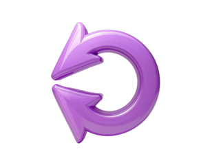 3D rendered, glossy, purple circular arrow