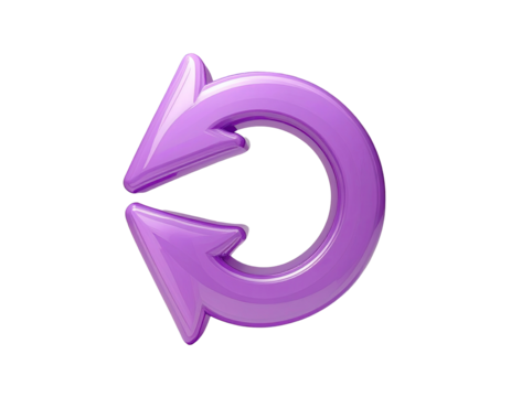 3D rendered, glossy, purple circular arrow