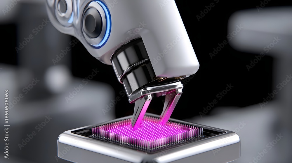 Aufkleber close-up view of a sophisticated microscope analyzing a scientific sample, indicating advanced techn