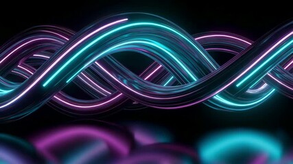 Abstract glowing intertwined neon tubes forming a vibrant, dynamic energy flow, representing data streams and futuristic technological connections in a sleek, dark digital environment - Powered by Adobe