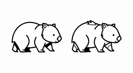 Two adorable wombat illustrations in a simple line art style, perfect for childrens books or educational materials.