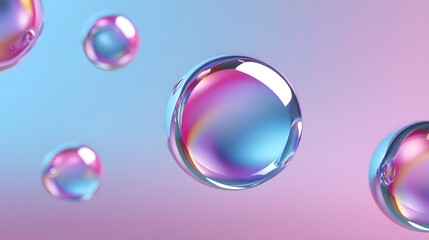 Obraz premium Ethereal, iridescent bubbles float weightlessly, their reflective surfaces creating a surreal, dreamlike scene with a pastel color gradient backdrop.