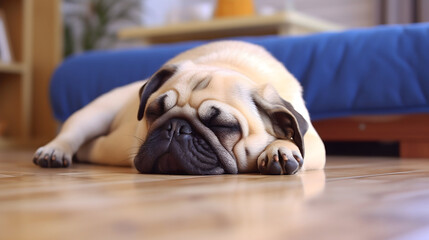english bulldog lying on floor