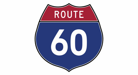 Route 60 Interstate Highway Sign on White Background.