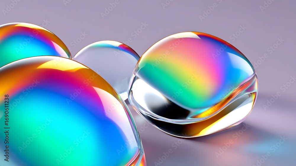 Poster captivating abstract composition featuring a cluster of reflective, multicolored glass spheres with 