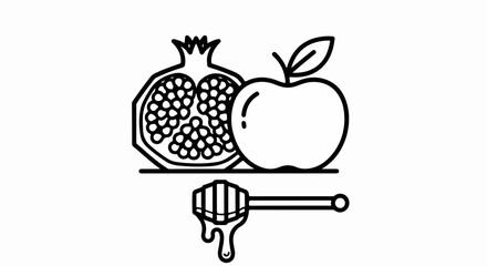 Rosh Hashanah Symbols Apple Pomegranate Honey.