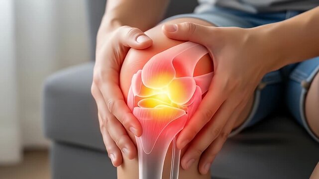 Knee Pain Illustration of Young Woman with Visible Bones on Gray Background Suffering from Joint Issues Health Concerns and Soreness