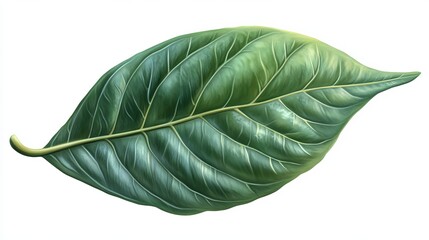 Obraz premium A detailed illustration of a single, vibrant green leaf, showcasing intricate vein patterns and subtle texture variations against a stark white background