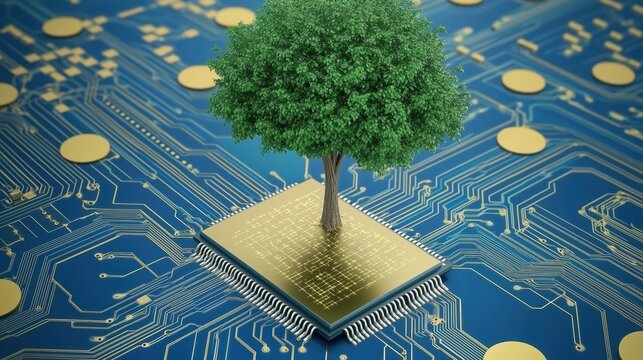 Tree Growing on a Computer Chip - Powered by Adobe