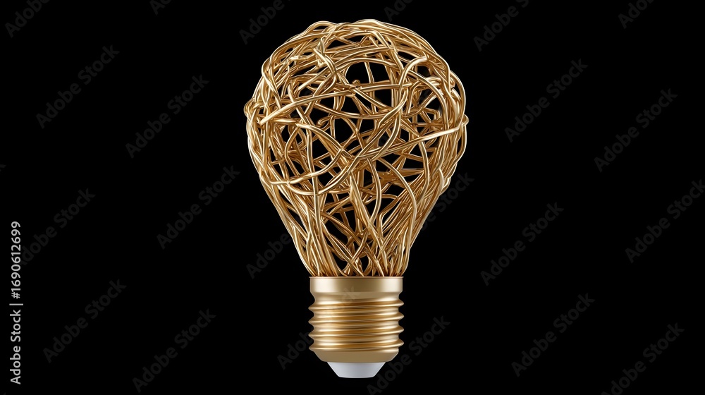 Poster a visually striking light bulb design featuring an intricate, interconnected wire structure that sho